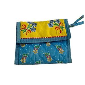 VTG Tanya Lee Quilted Floral Fabric Trifold Wallet Blue Yellow Cottagecore Boho